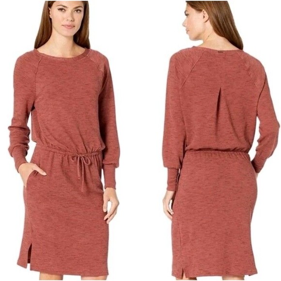 Prana Sunrise Dress Size Medium M Women's Brown Glogg Long Sleeve Stretch - Picture 1 of 8